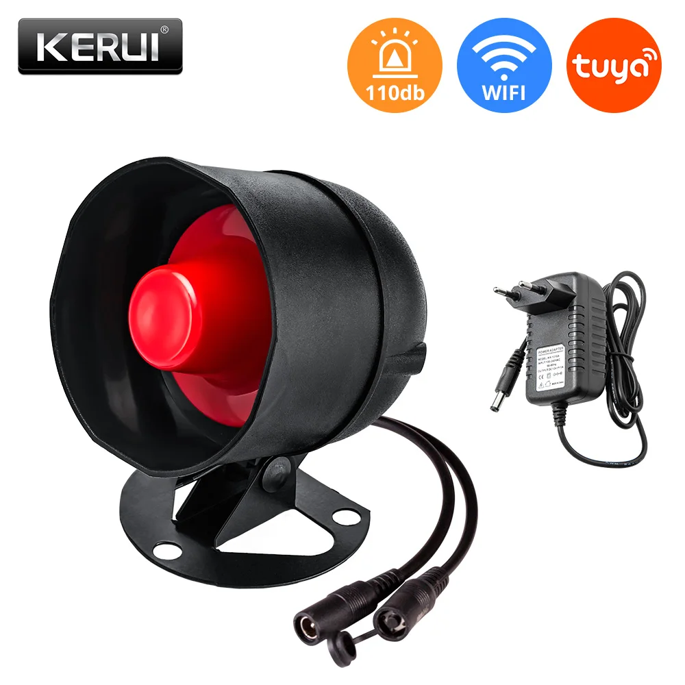 Kerui tuya inteligente wifi sistema de alarme segurança kit 110db sem fio alto interior/exterior sirene chifre casa assaltante sensor porta movimento