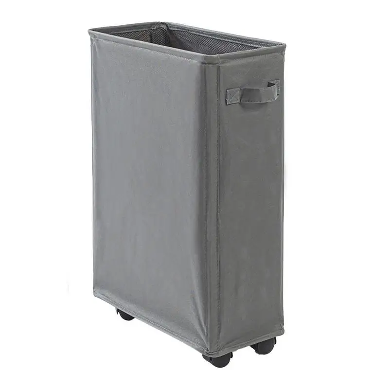 

Rolling Laundry Basket Large Slim Folding Hamper On Wheels 42L Dirty Clothes Storage Bin Freestanding Tall Foldable Washing Bin