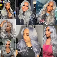 Perruque Lace Front Wig Body Wave Brésilienne Naturelle, Cheveux Humains, Couleur Gris Argent, 13x4, Pre-Plucked, Transparent HD, pour Femme 5