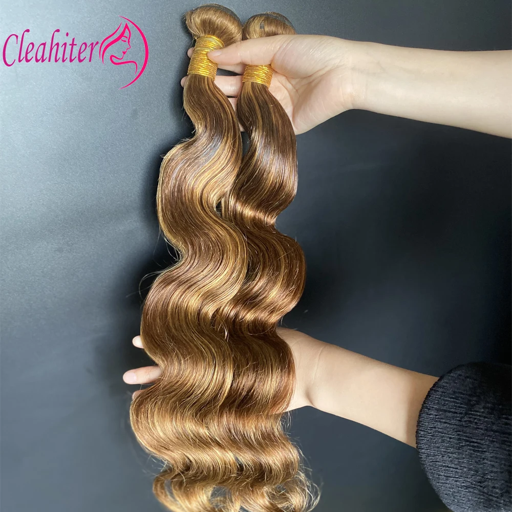 12-30In 100g/PC Highlight P427 Body Wave Human Hair Bundles Double Weft Hair Extensions 12A Grade Brazilian Virgin Hair Full End