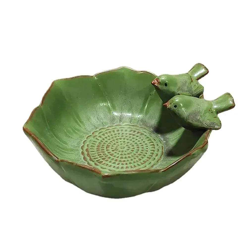Ceramic Birdbath Bowl Bird Feeder Food Holder Container Feeding Tray For Outdoor Garden Courtyard Decoration