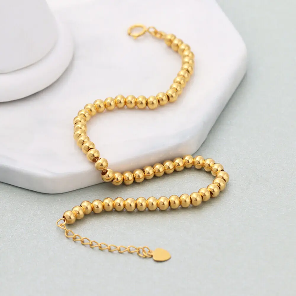 

Real 18K Yellow Gold 3mm Beaded Link Bracelet For Women Stamp Au750 6.3inch add 1.18inch Extender