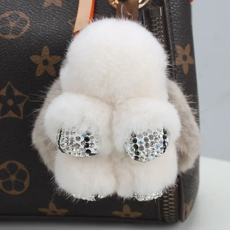 Cute Long Ear Bunny Keychain Real Mink Fur Rabbit Doll Pendant Toys Keyring Handbag Charm Ornament Pompom Plush Jewelry Gifts