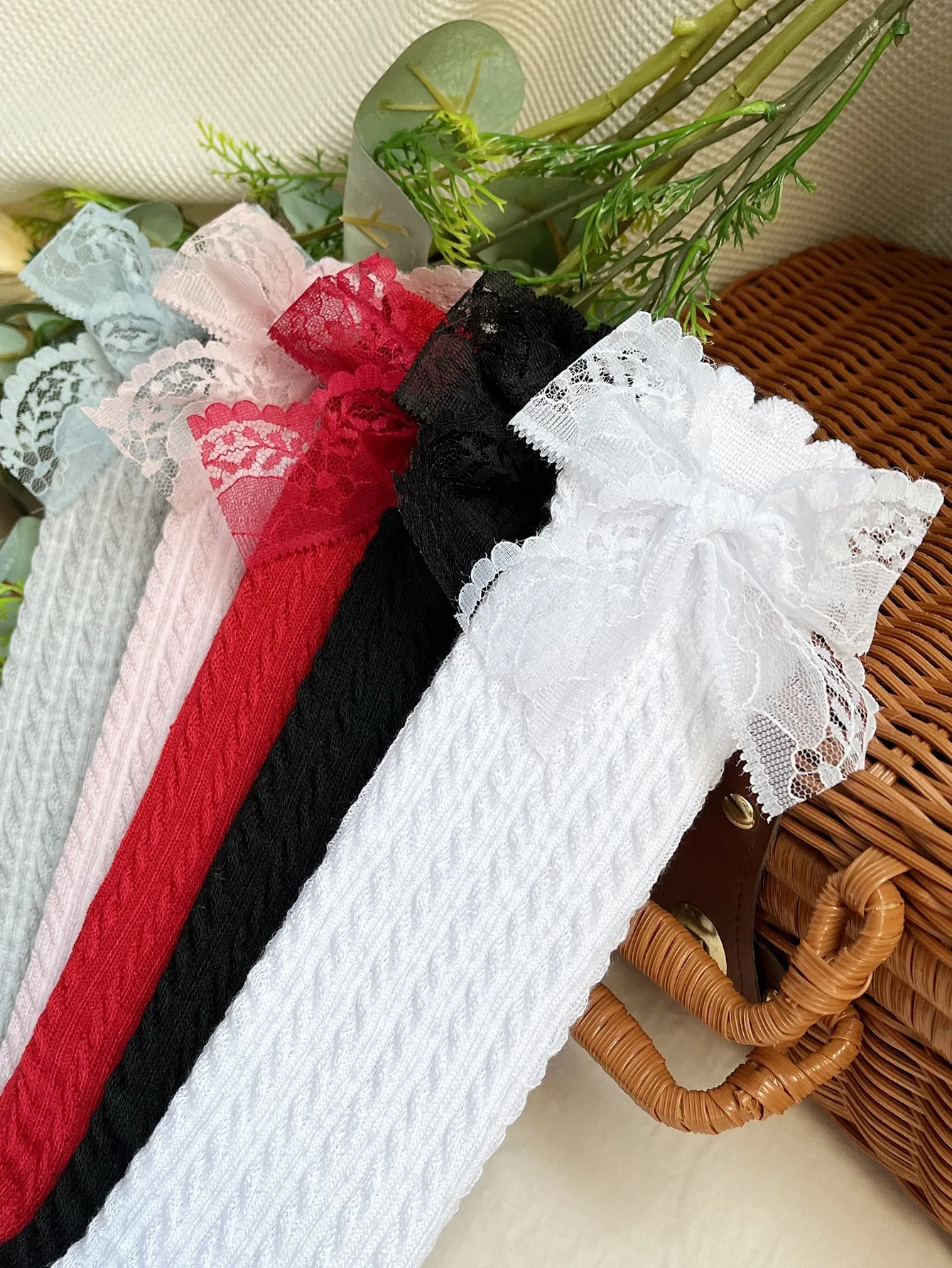 Girls Bow Decor Over The Calf Long Socks 5pairs over the calf socks