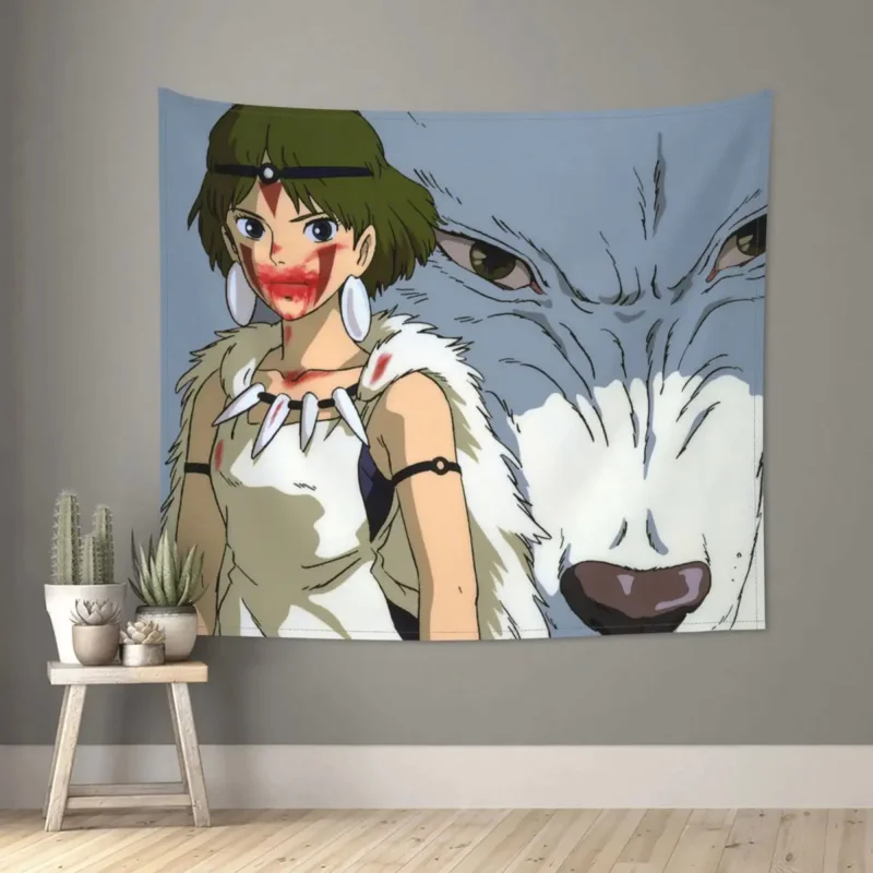 

Princess Mononoke Hime Tapestry Wall Hanging Hippie Polyester Wall Tapestry Anime Art Wall Blanket Wall Decor Tapiz