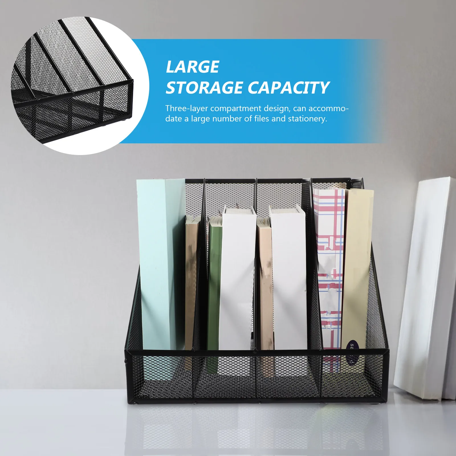 블랙 메탈 데스크 파일 정리함 A4 사이즈 4칸 메쉬 문서 홀더 사무실 가정 작업 공간 종이 분류 보관 랙