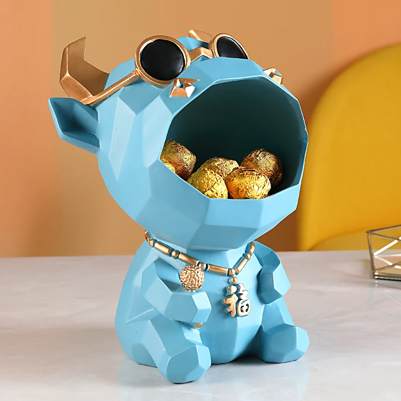 

Nordic Lucky Cow Key Storage Box Resin Ornaments Art Home Livingroom Desktop Sculpture Crafts Coffee Table Figurines Decoration
