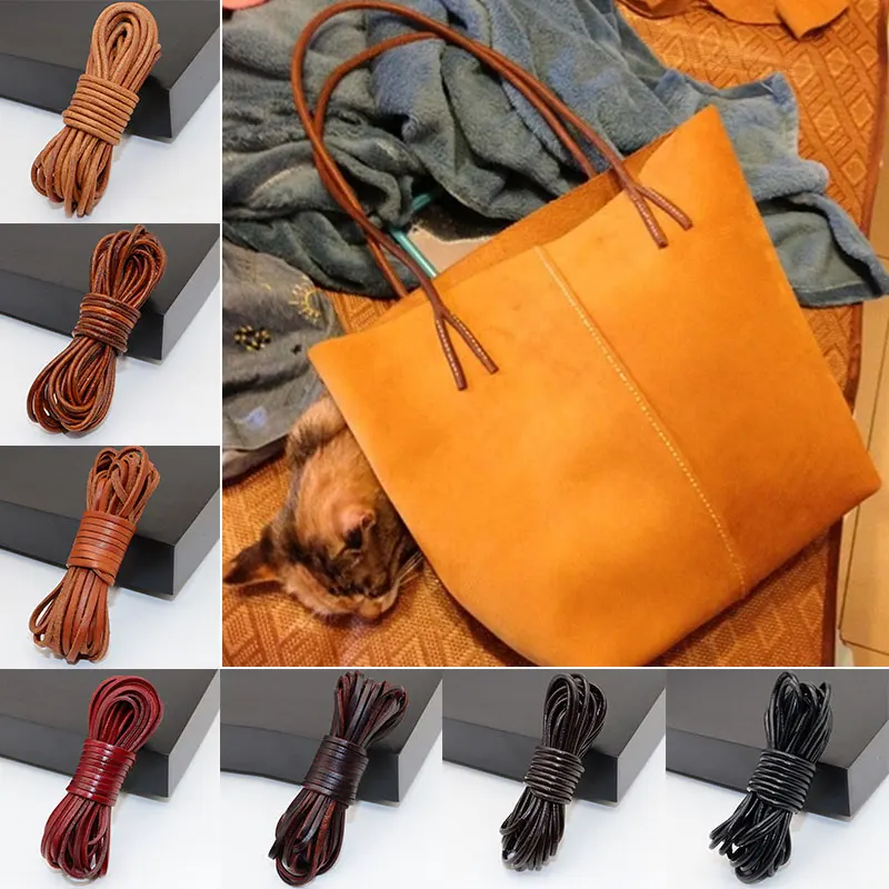 Retro Genuine Leather Cord 3mm Flat Strand Cow Leather Rope 5Meters For Jewelry Making