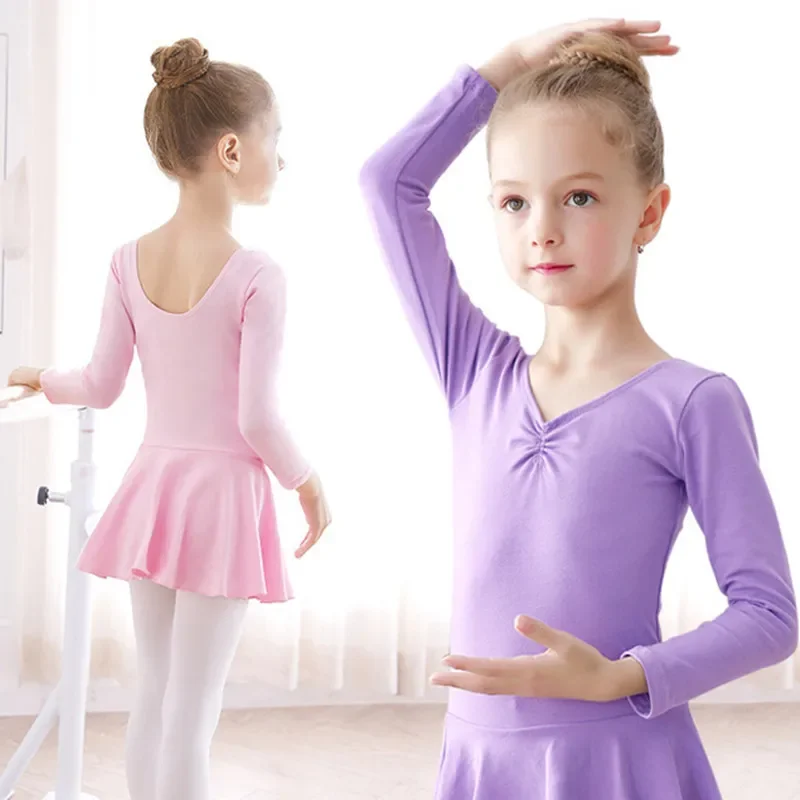 Skirted Leotards Girls Short Long Sleeve Dress for Ballet Dance Ballerina Outfit Gymnastics Clothes Class Cotton U Back Princess ballet leotard dance leotard