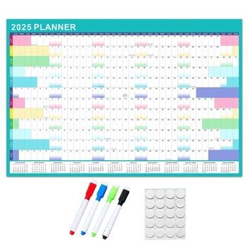 Calendario da parete 2025 Pianificatore annuale da parete, Calendario per l'intero anno 2025 da visualizzare con pennarello a