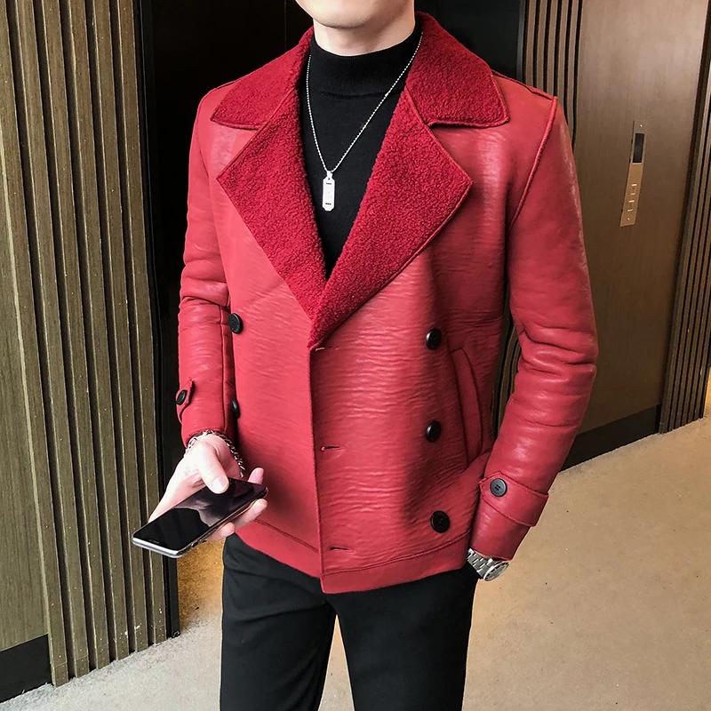 包装無料 メンズフェイクレザージャケット 秋冬レザーコート 裏地付き 厚手 ダブルブレスト ファーコート 22 販売 激安 Www Riskory Com