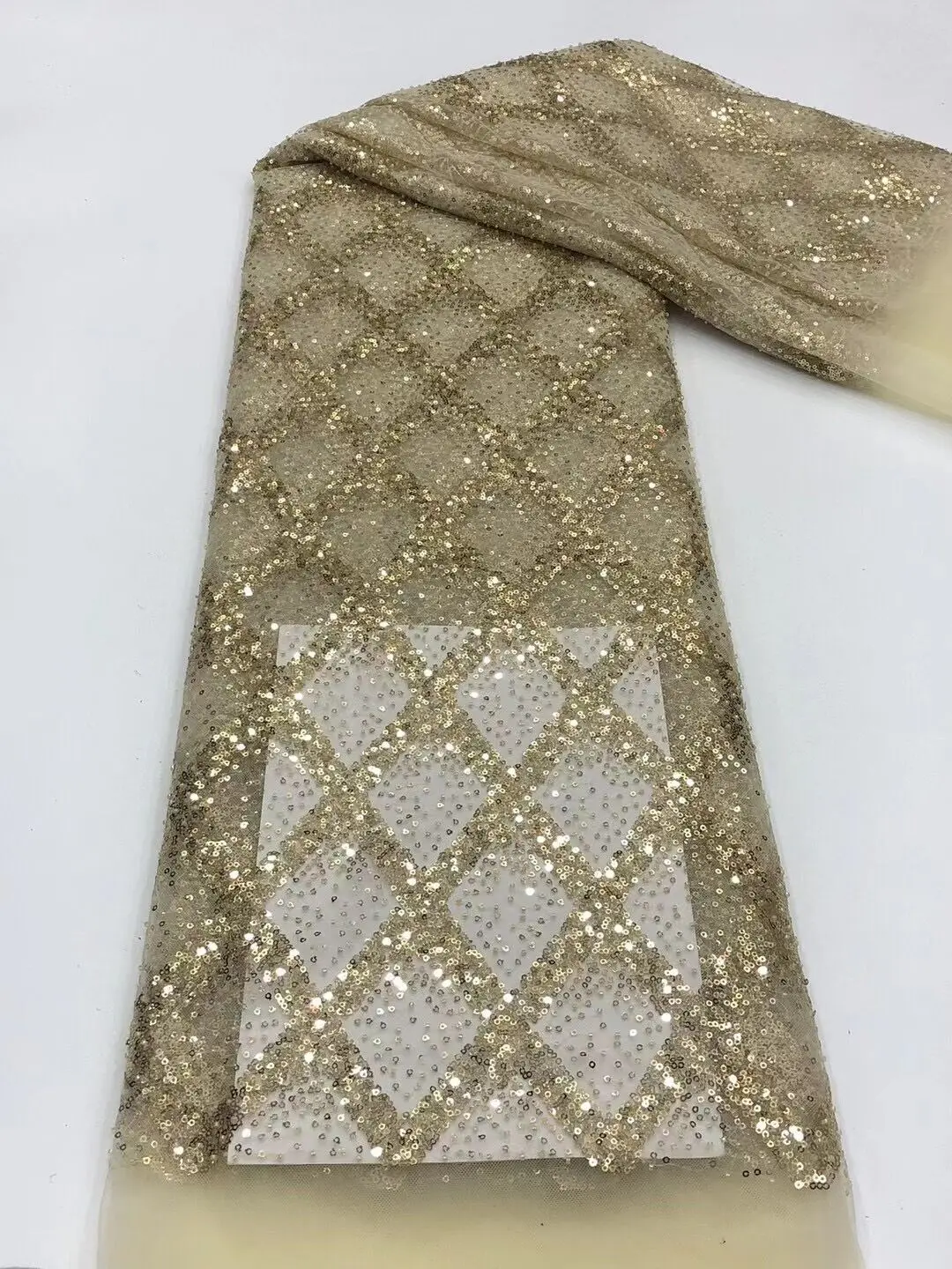 

New Lace Fabric with sequins and beads High Quality Mesh Embroidery J-11018611 Tulle Nigerian Lace Fabrics