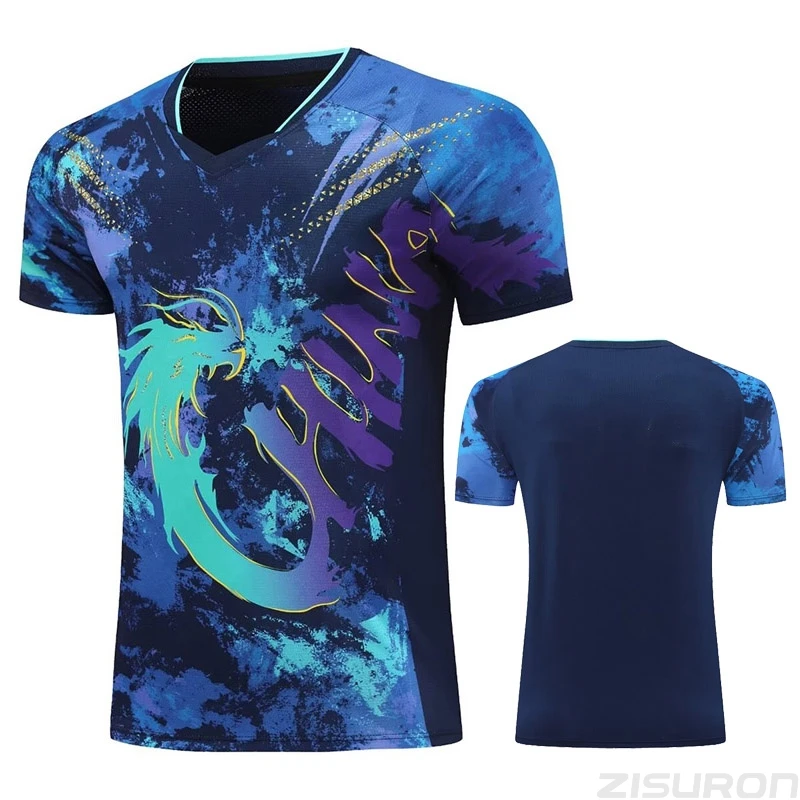 thumbnail image 1 of 2024 últimas camisetas y pantalones cortos de tenis de mesa del equipo CHINA Dragon para hombres, mujeres y niños, camiseta de tenis de mesa, camiseta de ping pong con texto personalizado y logotipo d, 1 of 5