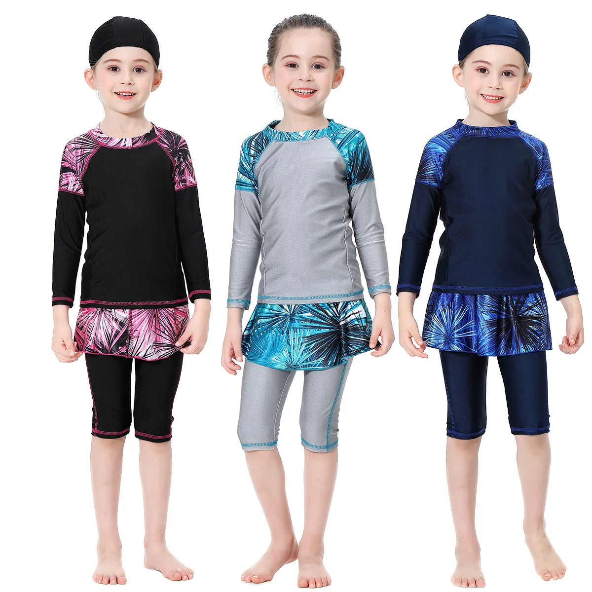 Women Swimwear Modest UV Skirted Two Pieces Long Sleeve Mom And Baby Matching Family Swim