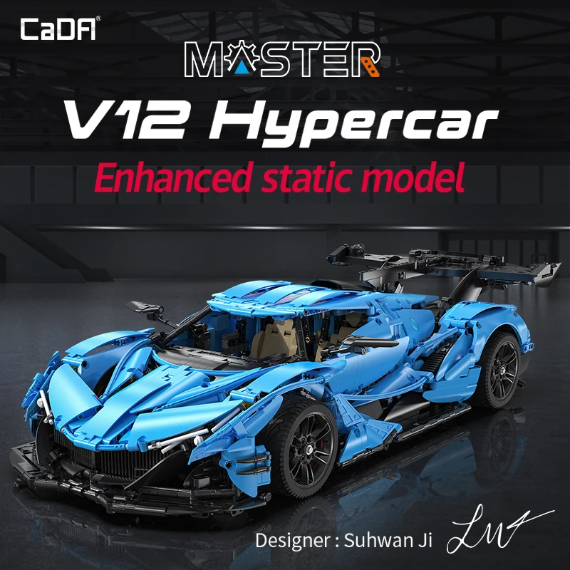Cada 3865PCS 1:8 City Blue Racing Car V12 Hypercar Model Building