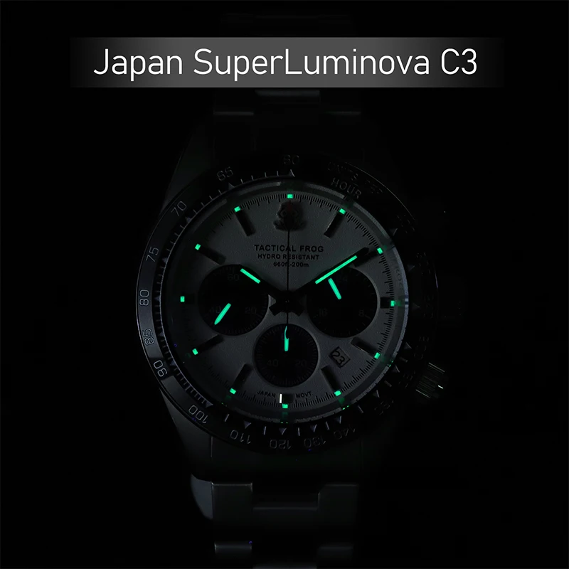 Tactical Frog Watch For Men 41mm Chronograph VS75A Solar Quartz Movement Sapphire C3 Luminous 200M Waterproof Men's Watch 4