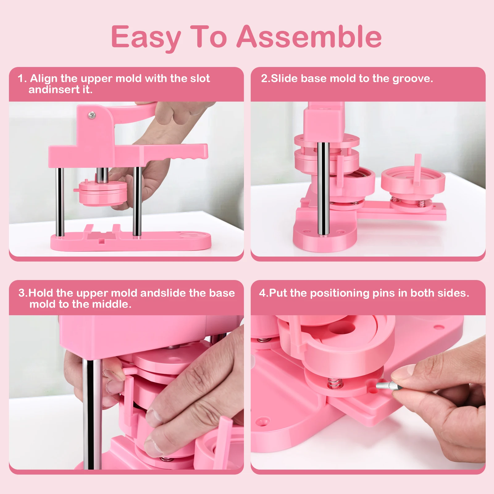 Button Maker Machine Roze Badge Button Maker Machine Kit 25/32/58MM Button Pin Badge Press Machine Set met 100/300 stuks Button Part 1/3Circle Cutter 1/3Mold voor aangepaste pin-ba