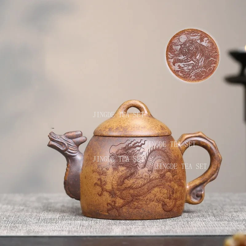 350ml Chinese Yixing Purple Clay Teapots Household Large Capacity Kettle Handmade Dragon Tiger Pattern Tea Pot Zisha Tea Set