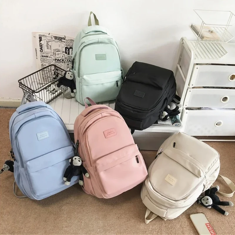 Solid Color Backpack Women Multi-pocket College Book Bag Casual Laptop Backpacks Men Schoolbag For Teenage School Bags For Girls