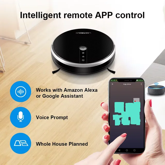 Robot Vacuum Cleaner LIECTROUX/LILIN C30B ,Map Navigation with Memory,Wifi APP Control,6000pa Suction,Smart Electric Water Tank 3