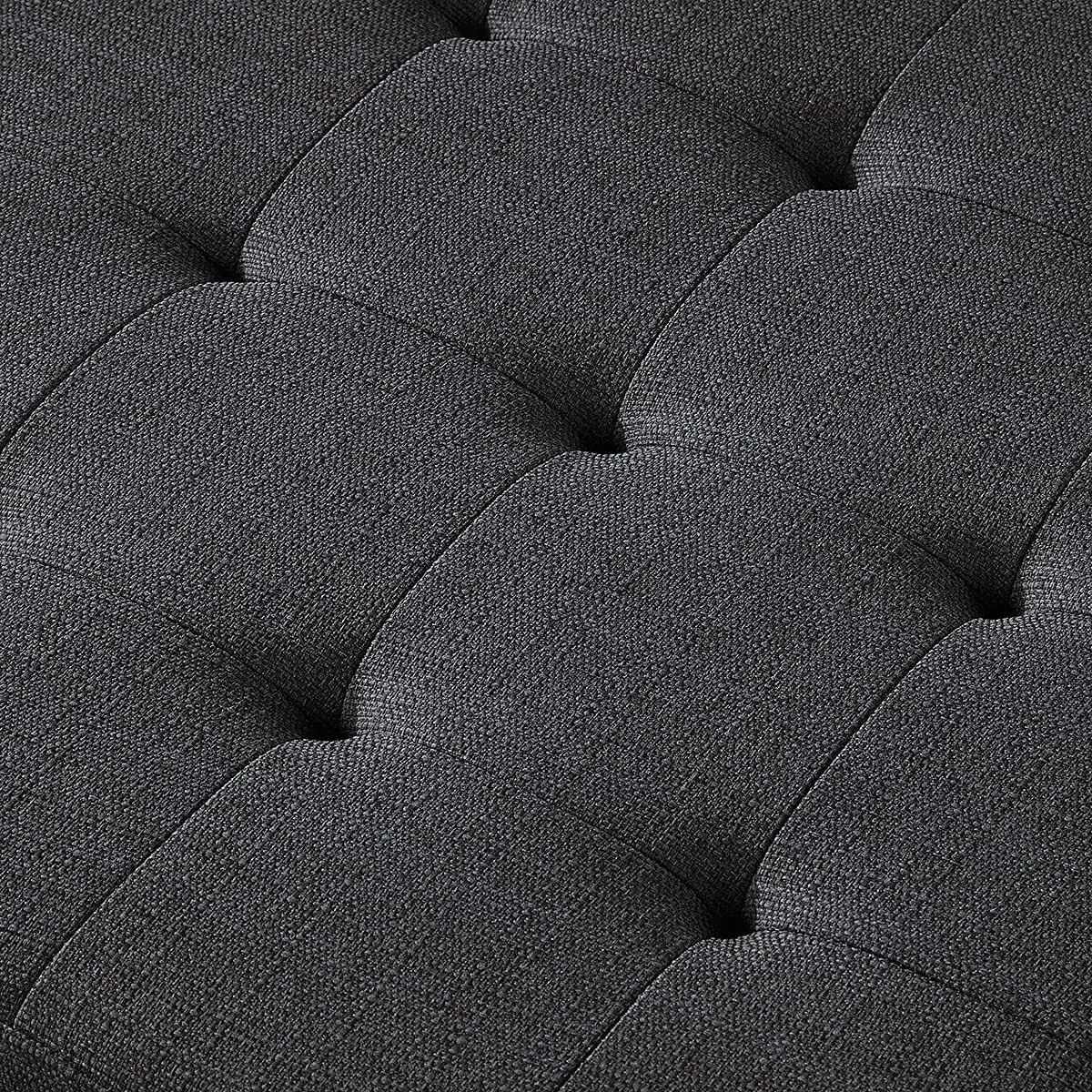 Large Square Upholstered Tufted Linen Ottoman Coffee Table, Large Footrest Ottoman with Solid Wood Shelf- Charcoal 4