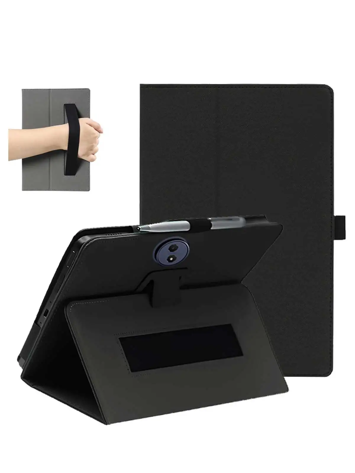 Premium PU Leather Folding Case with Pen Holder and Wrist Strap