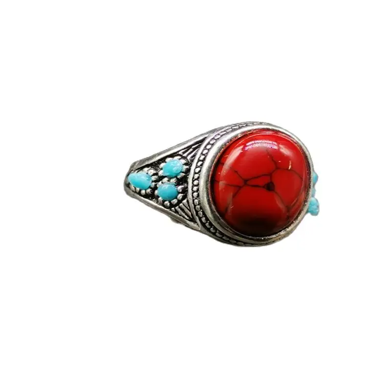 Argento Tibetano Intarsiato Con Anello In Argento Redstone, Cina