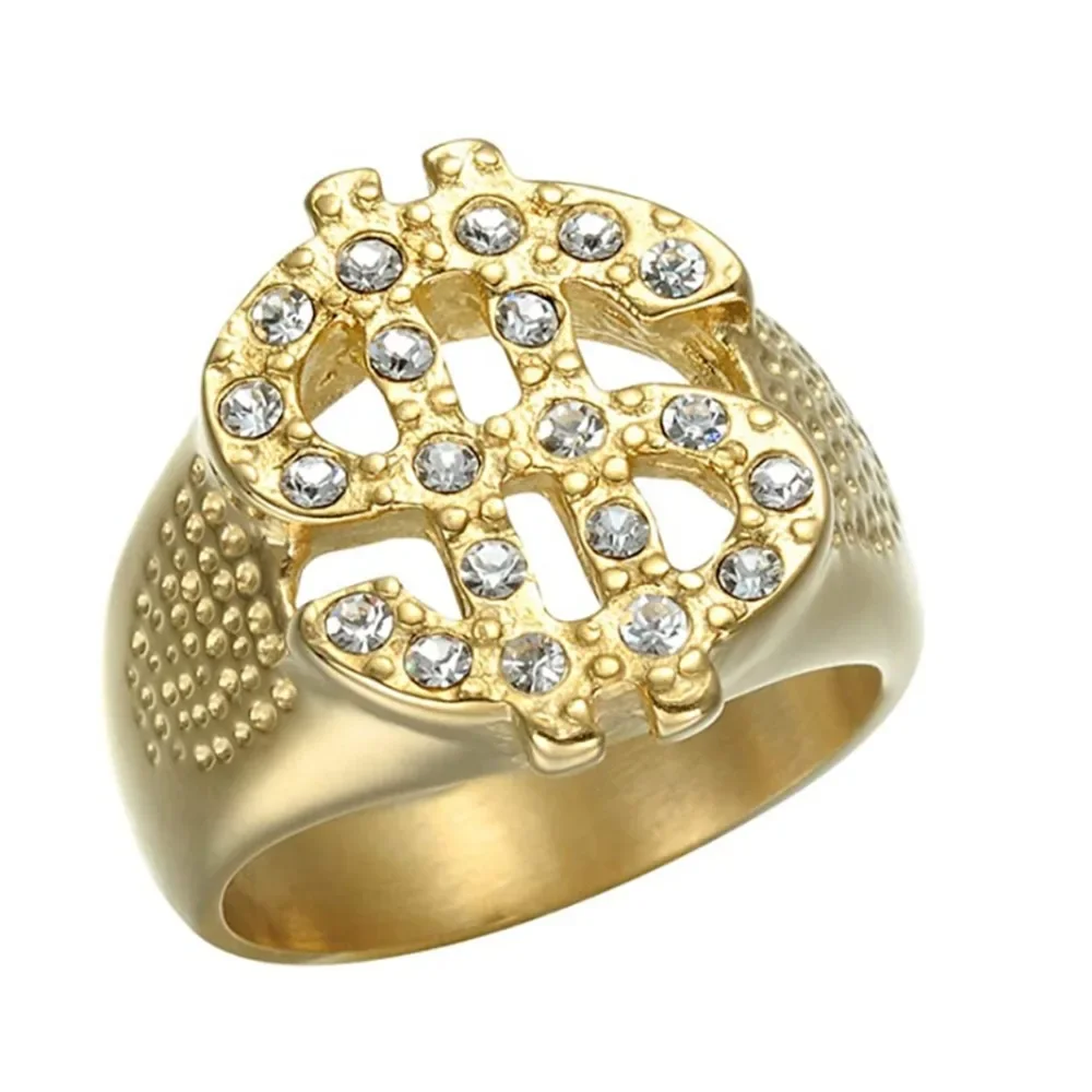 

CHUANGCHENG Hip-hop Street Style Stainless Steel Gold Plated US Dollar Rings Size 7-13