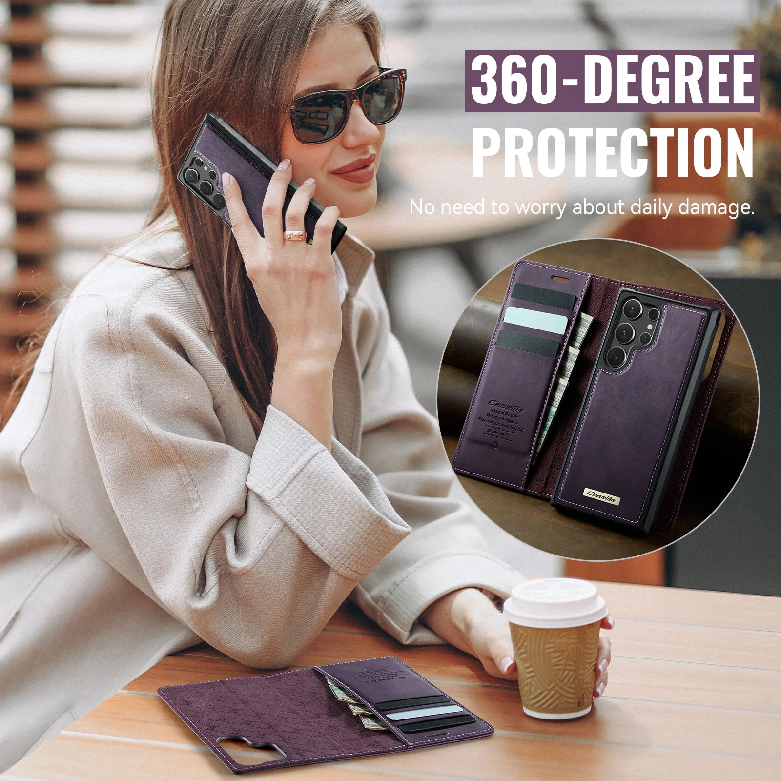 Wireless Charging Leather Wallet Phone Case with Magnetic Flip Cover