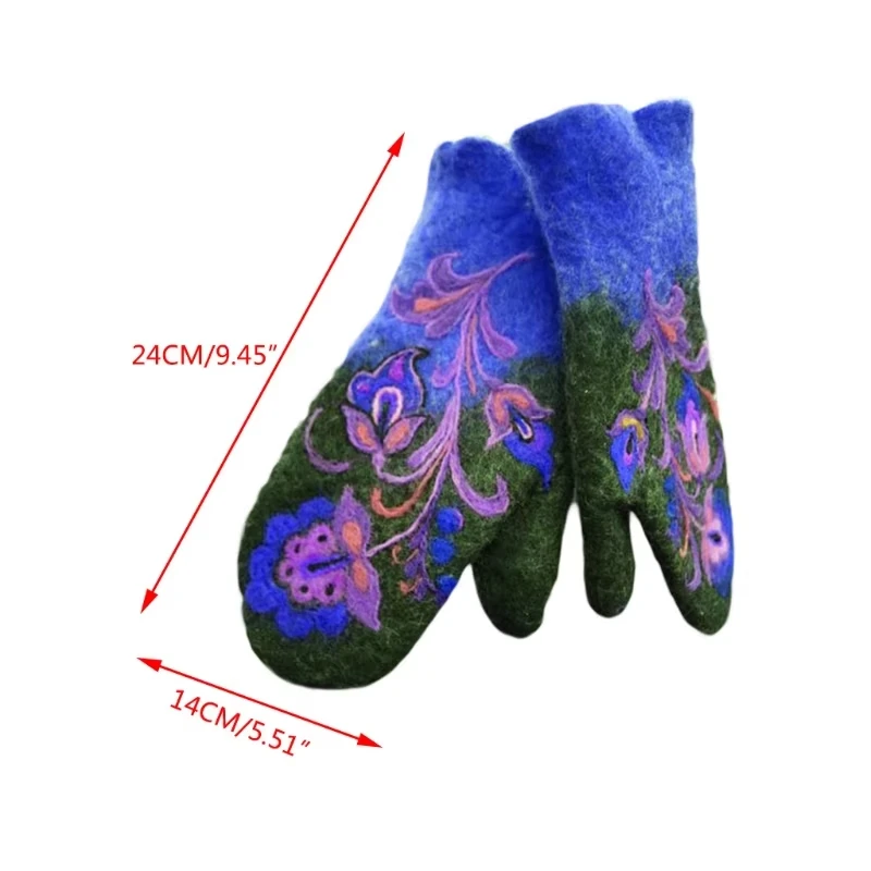 Embroidery Flowers Mittens Men Women One Finger Embroidered Flower Gloves Winter Embroidered Windproof Ladies Gloves