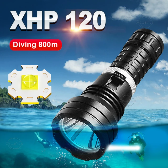 Super 8000LM XHP120 LED linterna de buceo Super brillante luz subacuática  potente linterna de buceo linterna