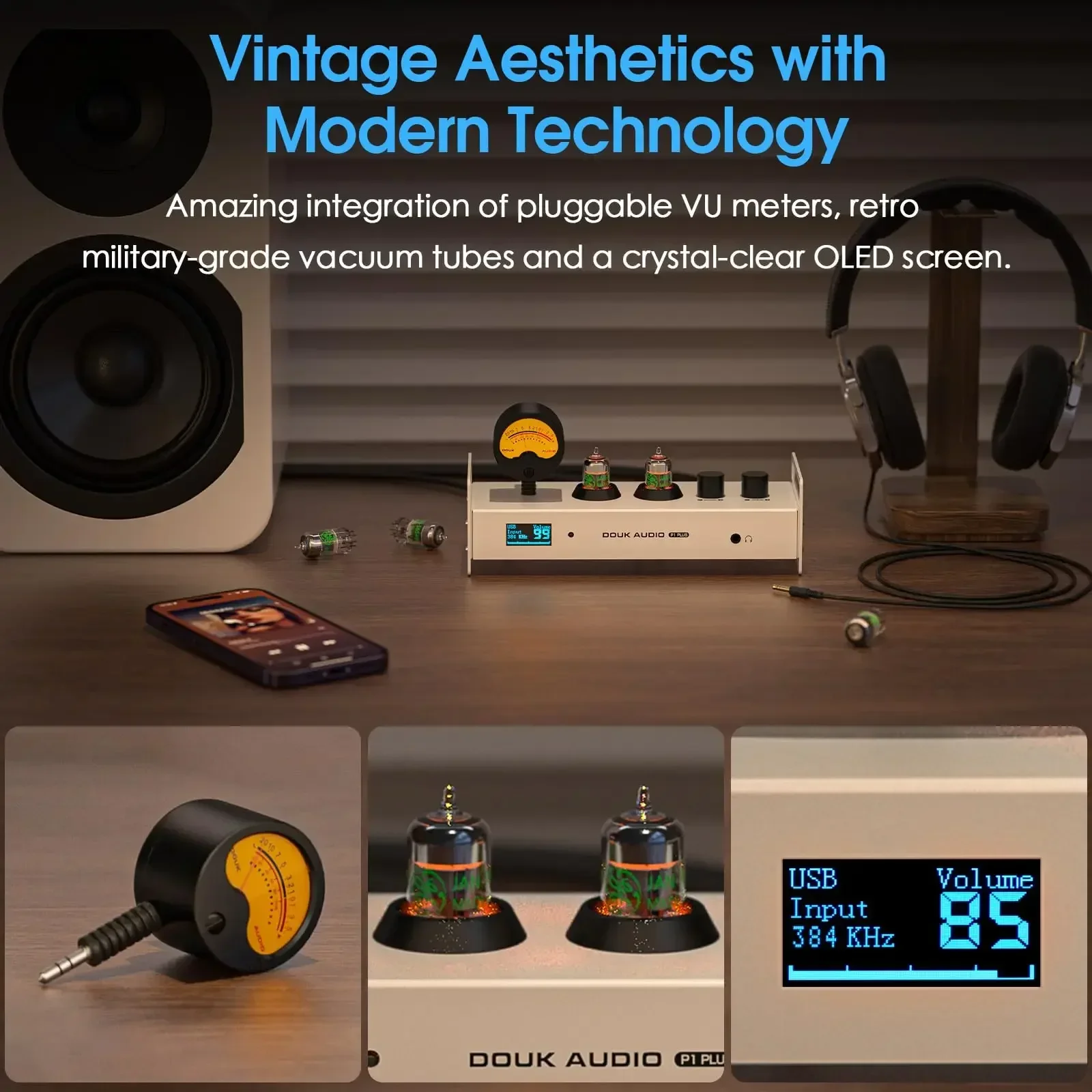 Douk Audio P1PLUS Bluetooth Tube Preamp USB DAC Headphone Amp with VU Meter support DSD256 4