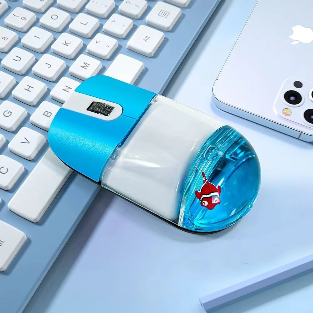 Frutiger Aero Aqua Liquid Mouse - Cute Floating Aquarium Animal Wireless Optical Mouse