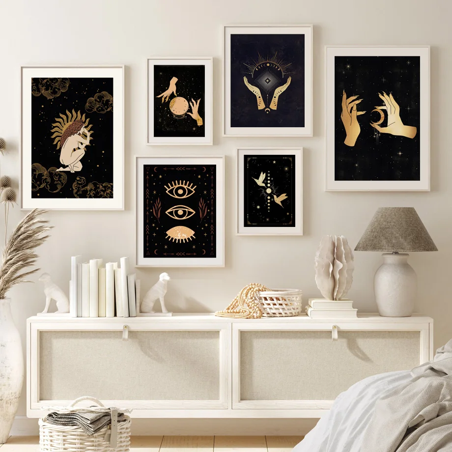 

Abstract Witchy Snake Wall Art Canvas Painting Sun Moon Eye Celestial Prints Black Poster PictureHome Decor Canvas Painting