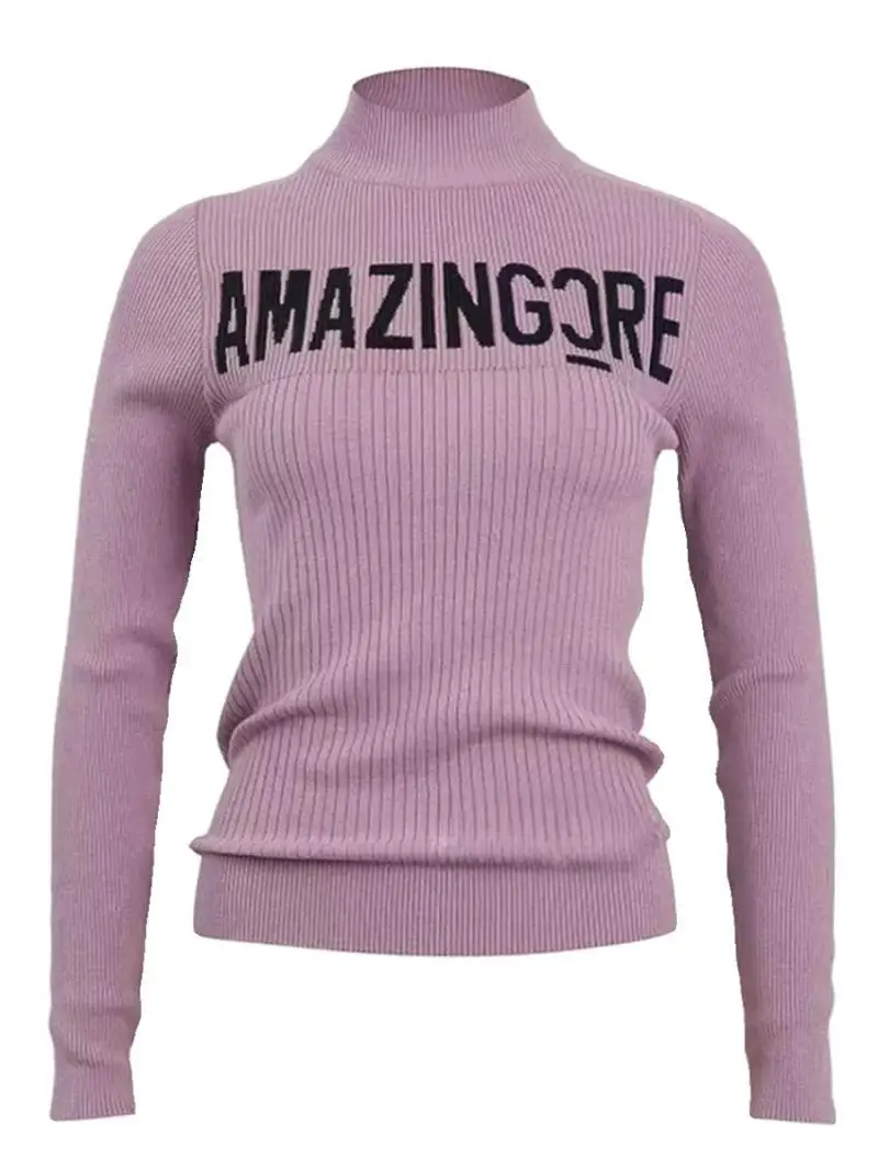 AMAZINGCRE Women's Golf Clothing Fashion Sports Temperament Versatile Semi-turtleneck Long Sleeve Knitted Sweater