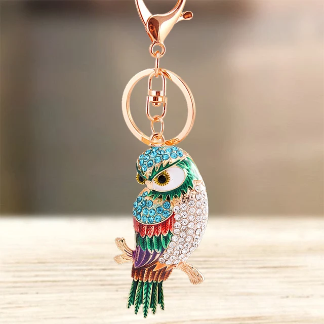 New Cute Crystal Colorful Animal Owl Metal Keychain Car Bag Charm  Accessories For Women Couples Keyring