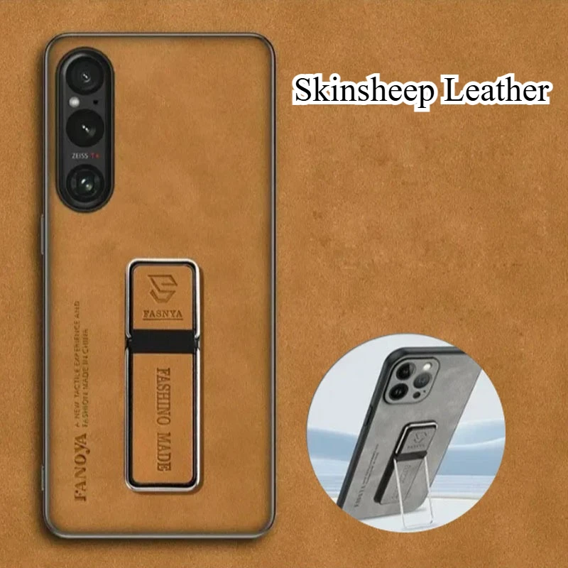 Sheepskin Leather Matte Silicone Bumper Kickstand Holder Cover