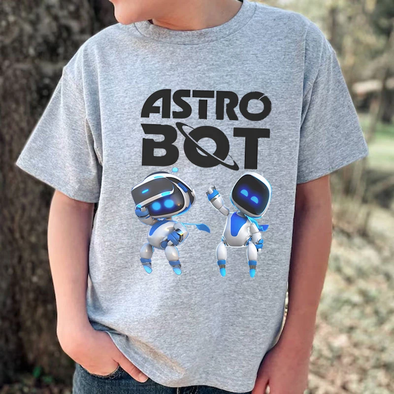 Funny Astro Bot Design T-Shirt Kids Crew Neck Short Sleeve Tops Tees Cartoon Game Character Robot Boys Girls Streetwear Tshirt 3