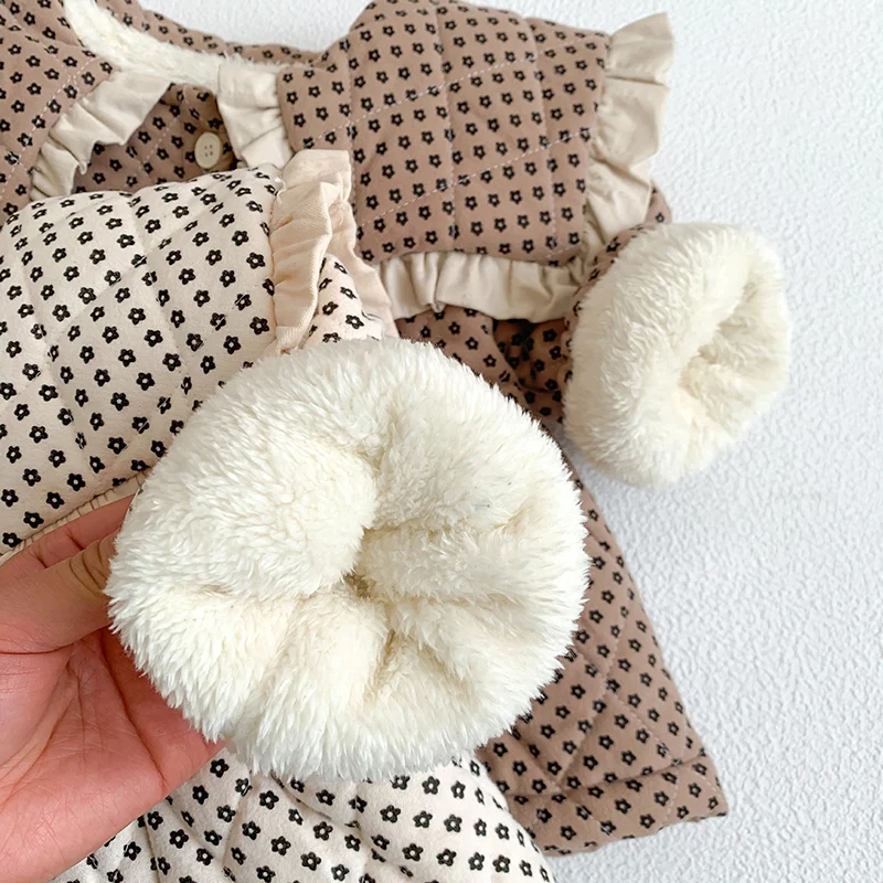Winter Korean Style Floral Printing Thicken Warm Cardigan Coat Toddler Baby Girl Plush Jacket Newborn Baby Girls Thick Coat