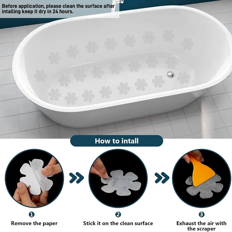 AB15-Non-Slip Bathtub Stickers,24 PCS Anti Slip Shower Grip Stickers Adhesive Decals With Scraper For Bath Tub,Bathroom Floor