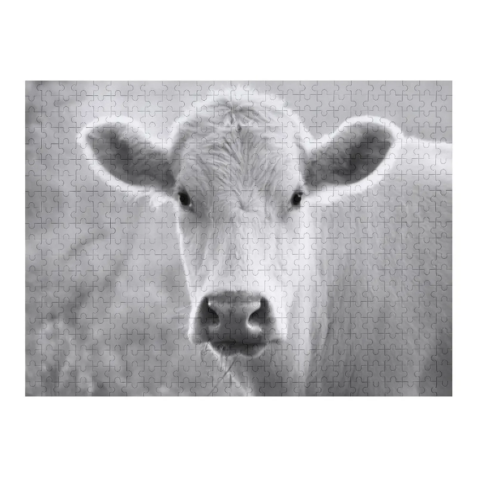 White Cow in Black and White Jigsaw Puzzle Children Personalized Photo Gift Photo Custom Gift Puzzle