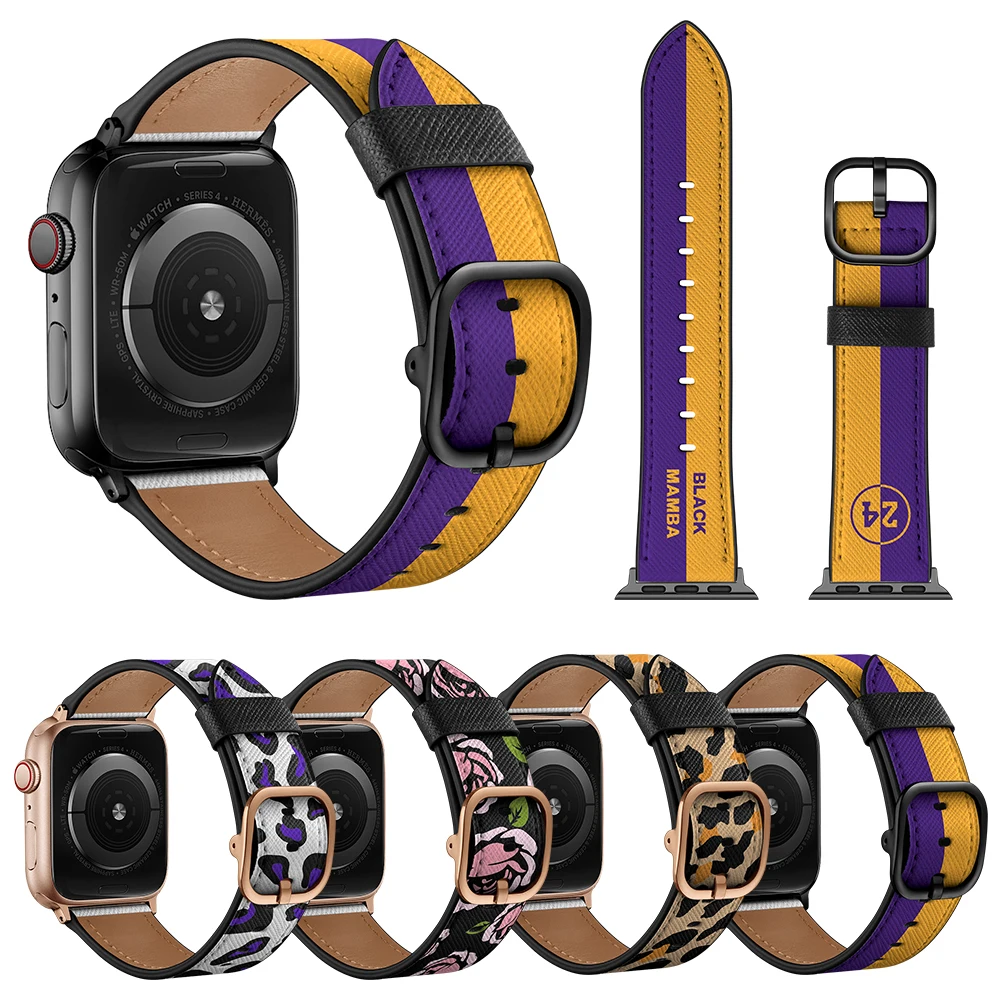 

Watchband For Apple watch 6 5 4 3 SE 44mm 42mm 40mm Printed Leather Bracelet Wristband For iwatch Ultra 49mm 8 7 45mm 41mm Strap