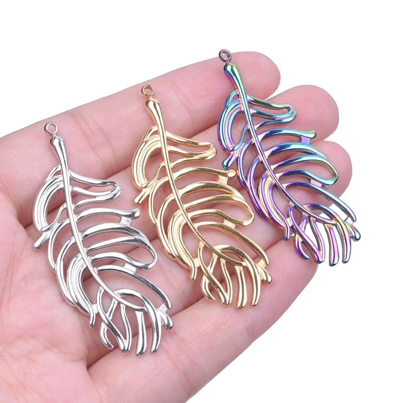 

4-8pcs Stainless Steel Leaf Pendant Creative Hollow Feather Charms For Jewelry Making DIY Necklace Earrings Handmade Accessories