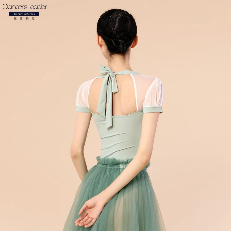 

Ballet Leonard for Square Neck Mesh Short Sleeve Women's Training Dress Gymnastics Leonard Ballet Actress Performance Dress