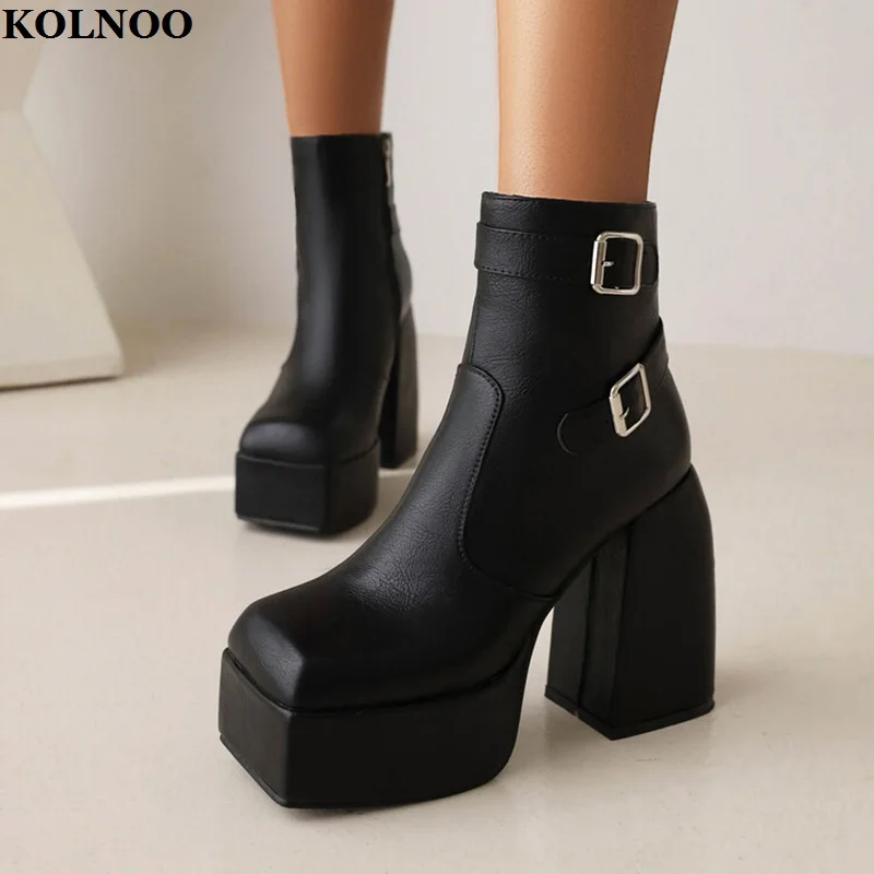 Kolnoo 2023 New Arrival Handmade Womens Chunky Heels Ankle Boots Big Size 34-47 Platform Booties Evening Fashion Hot Sale Shoes