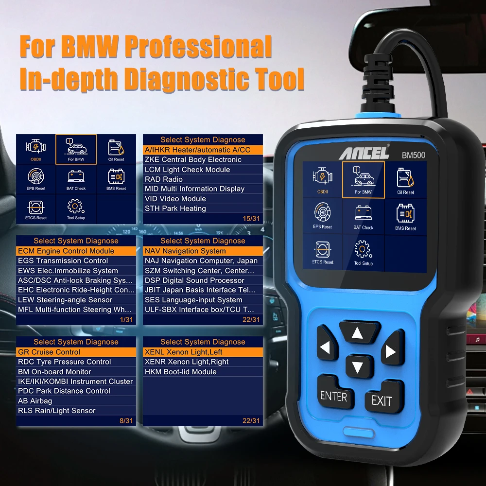 ANCEL BM500 OBD2 Scanner Airbag EPB SAS CBS Reset Full System OBD 2 Diagnostic for BMW Car Diagnostic Tool 2