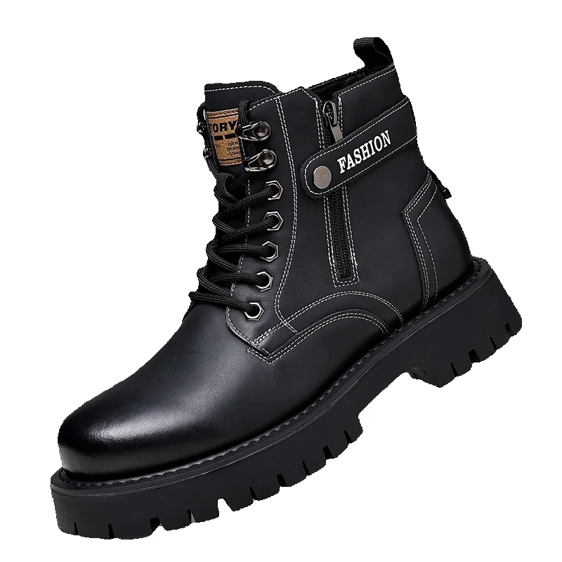 European Warm Series Winter Martin British Style High-top Cotton Fleece-lined Thickened Men's Leather Shoes Warm Snow Boots_voghion.com