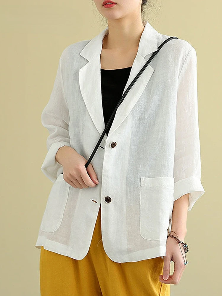 Cotton and Linen Suit Jacket Women 2023 Summer New Blue Retro