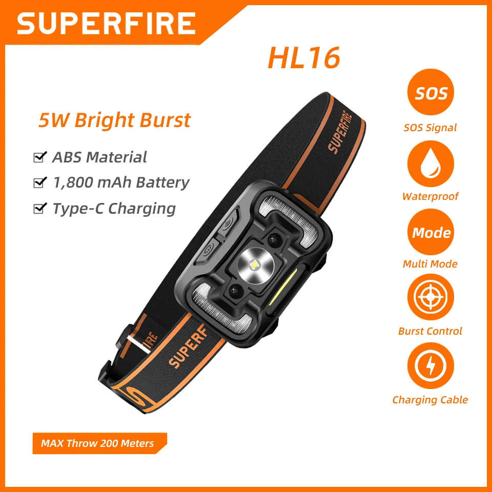 Bike Headlight SUPERFIRE HL16 Motion Sensor Powerful Headlight Outdoor Sports Bicycle Lamp Fishing Waterproof USB Rechargeable LED
