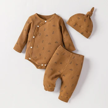 Tute da neonato morbide a maniche lunghe con punto aperto 2 pezzi casual quotidiano per l'autunno + cappello 1